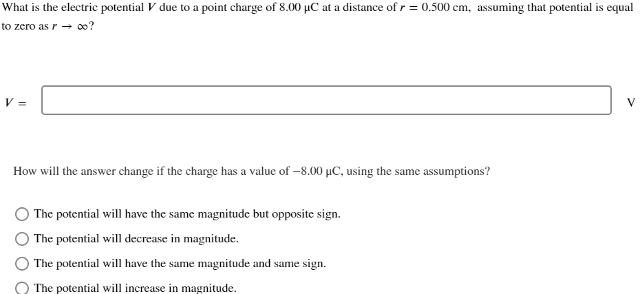 Solved What is the electric potential V due to a point | Chegg.com