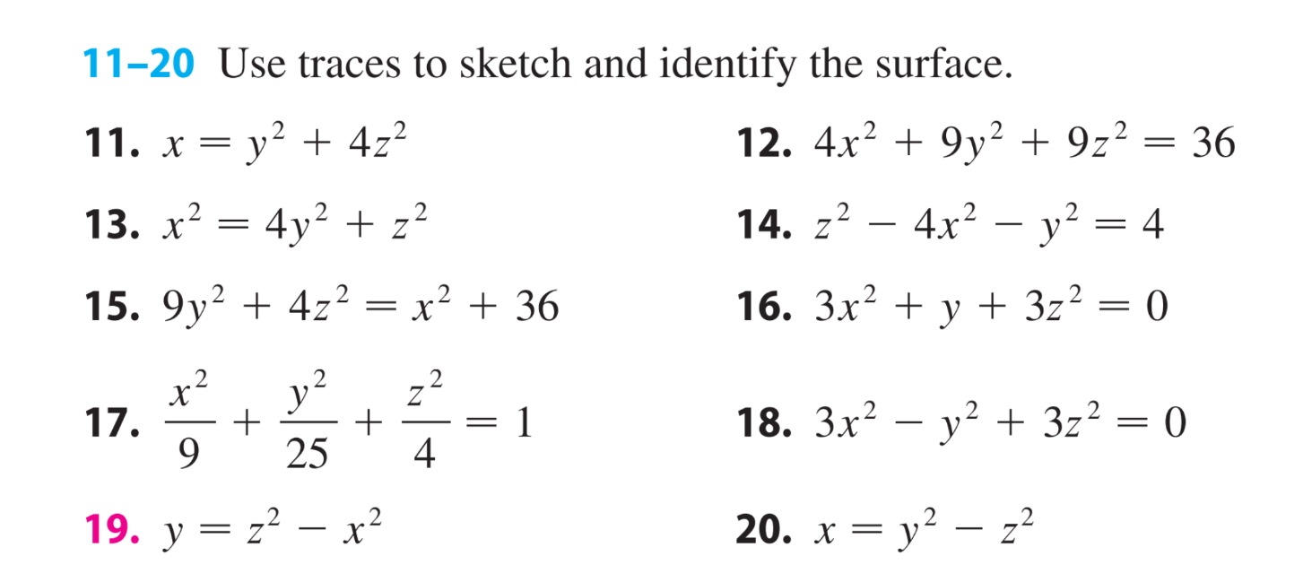 Solved 11-20 Use traces to sketch and identify the surface. | Chegg.com