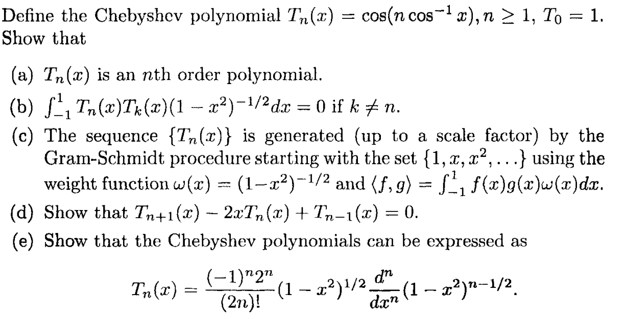 Solved Define The Chebyshev Polynomial