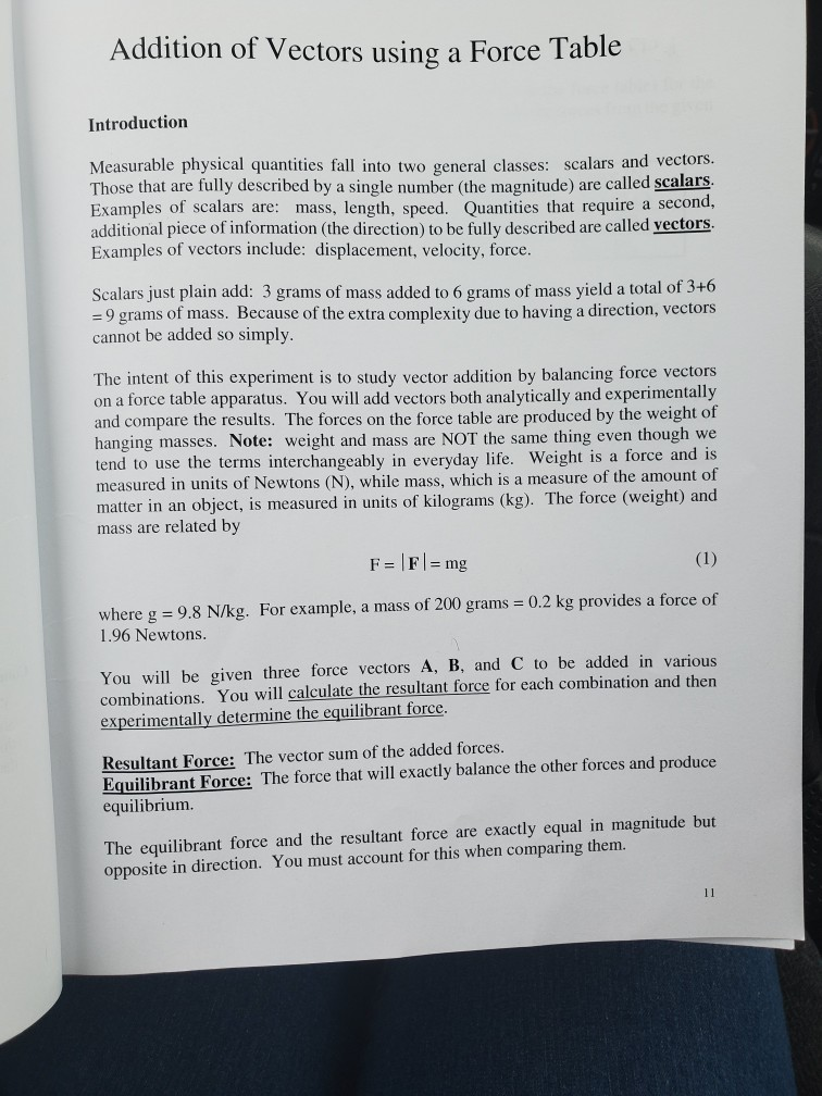 Solved Addition of Vectors using a Force Table Introduction | Chegg.com