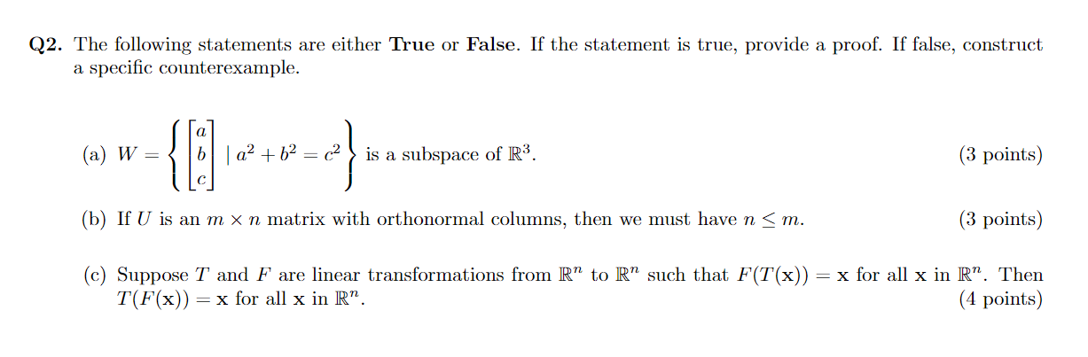 Solved Q2. The following statements are either True or | Chegg.com
