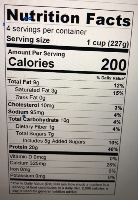 Solved Using the above nutrition label and the information | Chegg.com