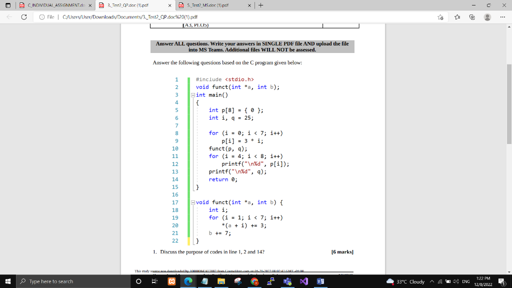 Solved Answer ALL questions. Write your answers in SINGLE | Chegg.com