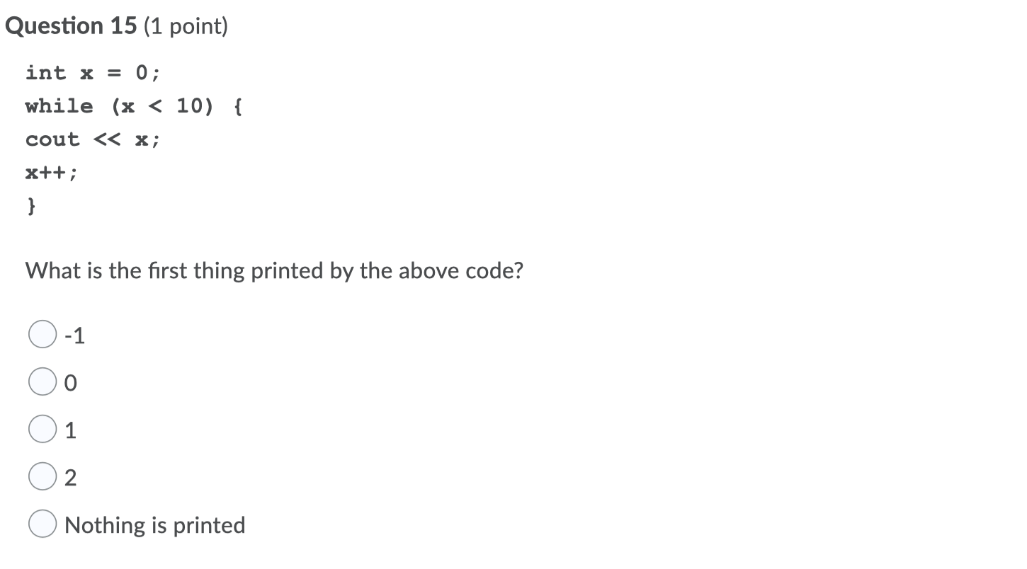 Solved Question 1 (1 point) Which of the following code | Chegg.com