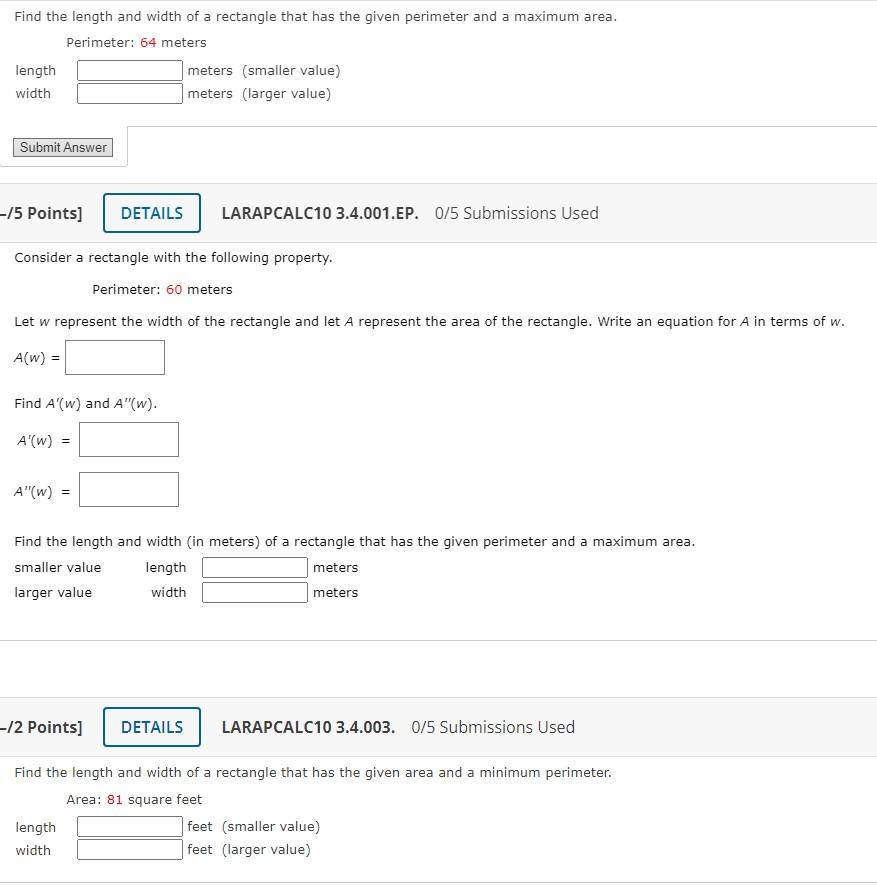 Solved Find the length and width of a rectangle that has the