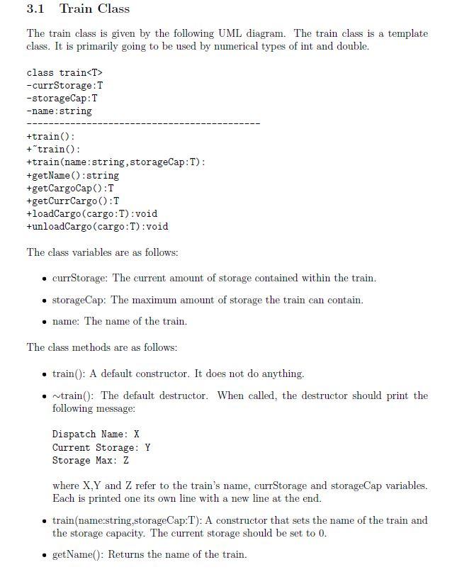 Solved 3.1 Train Class The train class is given by the | Chegg.com