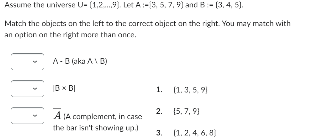 Solved Assume The Universe U={1,2,…,9}. Let A:={3,5,7,9} And | Chegg.com