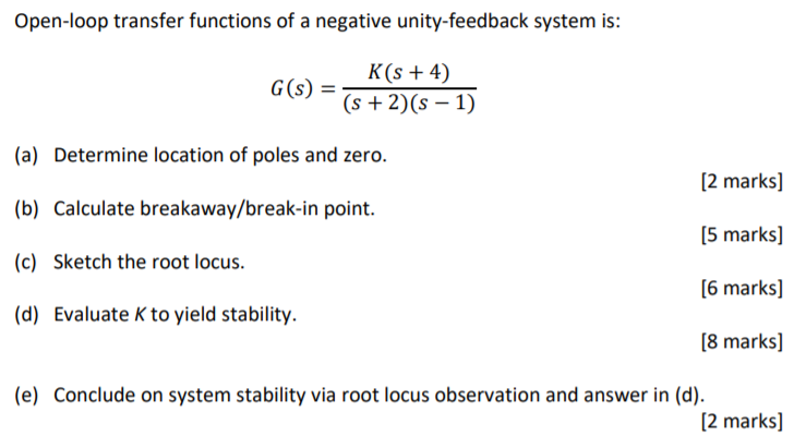 Solved Open-loop transfer functions of a negative | Chegg.com