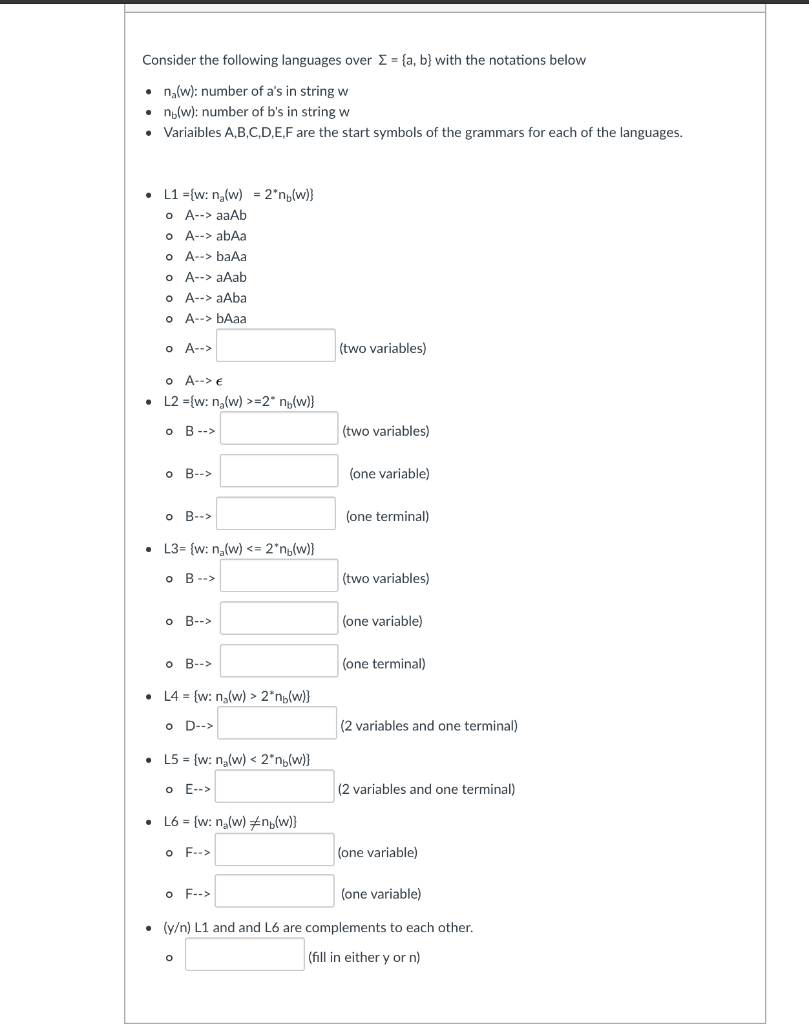 Consider The Following Languages Over I = {a, B} With | Chegg.com