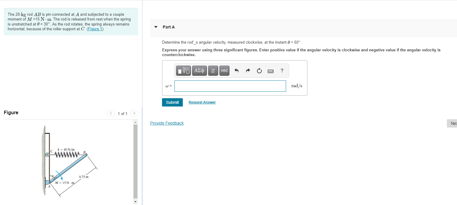 Solved The 28-kg rod AB is pin-connected at A and subjected | Chegg.com