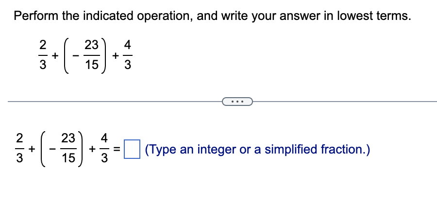 Solved 23+(-2315)+43=(Type an integer or a simplified | Chegg.com