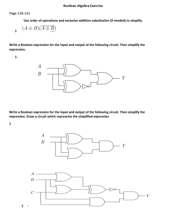 Solved Boolean Algebra Exercise Page 136-141 Use order of | Chegg.com