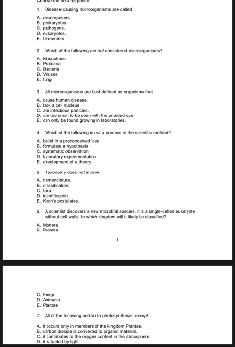 Solved A. decomposers. C. pathogens D. eukaryotes. E. | Chegg.com