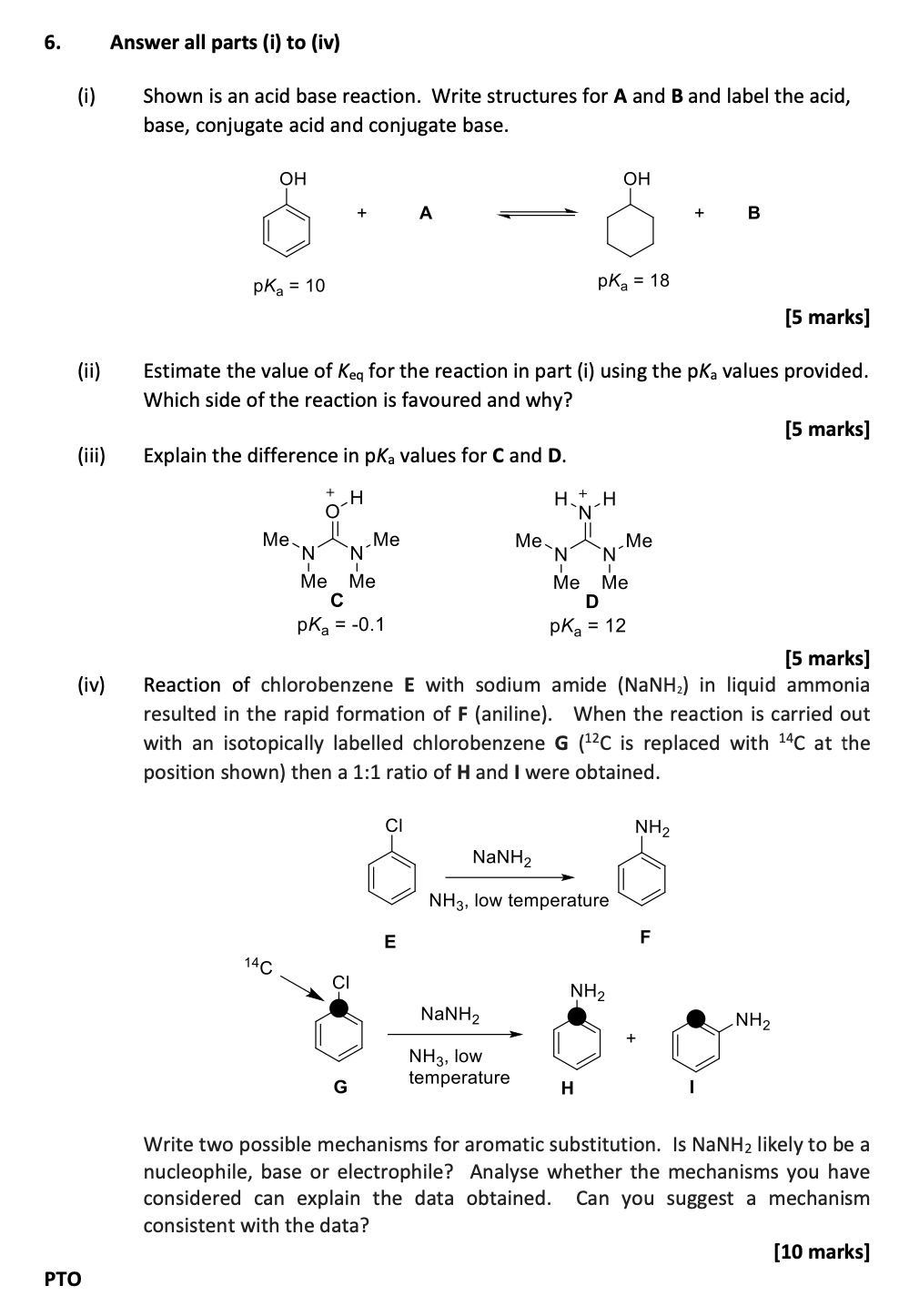 Solved 6. Answer all parts (i) to (iv) (i) Shown is an acid | Chegg.com