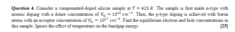 Solved Question 4. Consider A Compensated-doped Silicon | Chegg.com