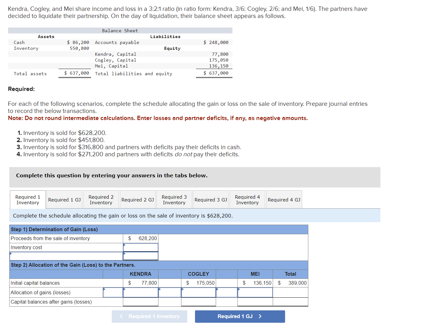 Solved Kendra, Cogley, and Mei share income and loss in a | Chegg.com