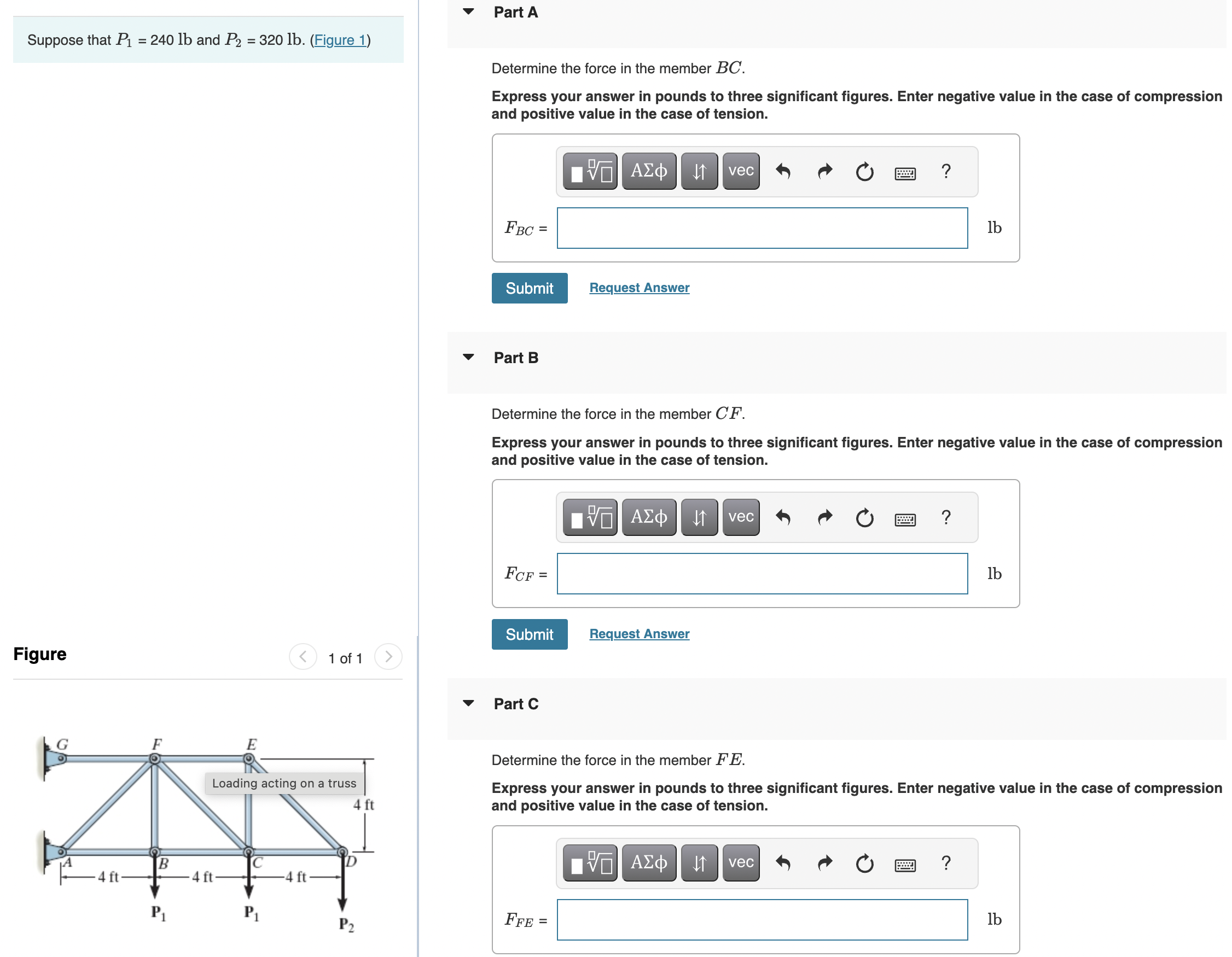 Solved Suppose That P1=240lb And P2=320lb. (Figure 1) Part A | Chegg.com