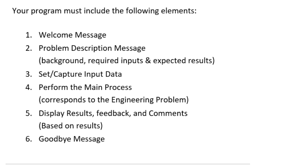 Solved Your program must include the following elements: 1. | Chegg.com