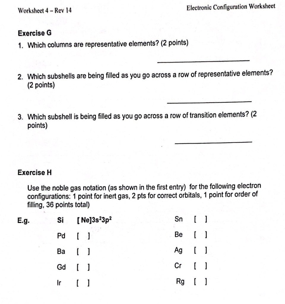 Solved Worksheet 4 Rev 14 Electronic Configuration Chegg