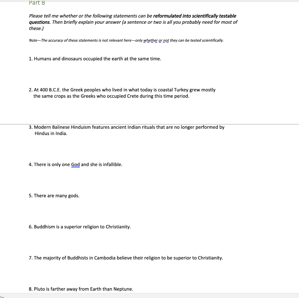 Solved Part B Please Tell Me Whether Or The Following Chegg Com