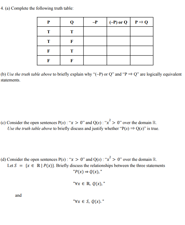 Solved 4. (a) Complete the following truth table: (b) Use | Chegg.com
