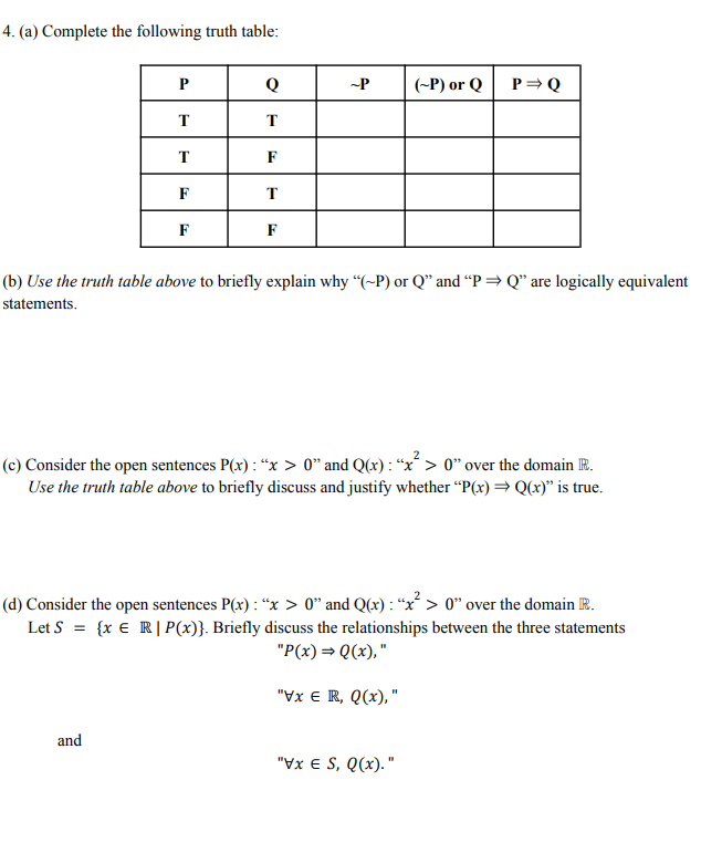 Solved 4. (a) Complete The Following Truth Table: (b) Use | Chegg.com