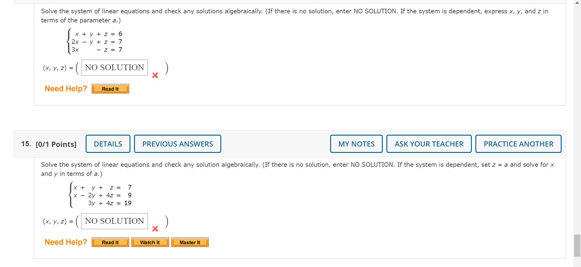 Solved A Solve the system of linear equations and check any | Chegg.com