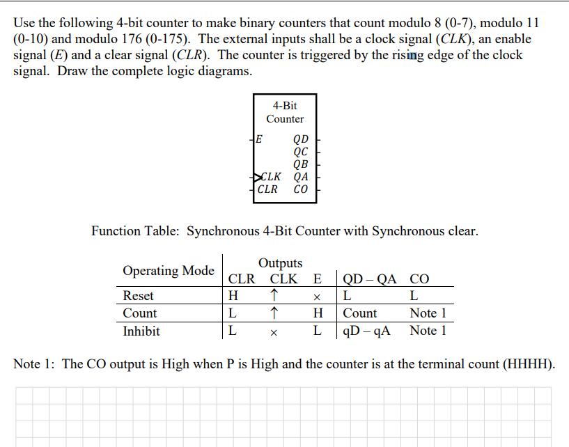 Use the following 4-bit counter to make binary counters that count modulo \( 8(0-7) \), modulo 11 \( (0-10) \) and modulo \(