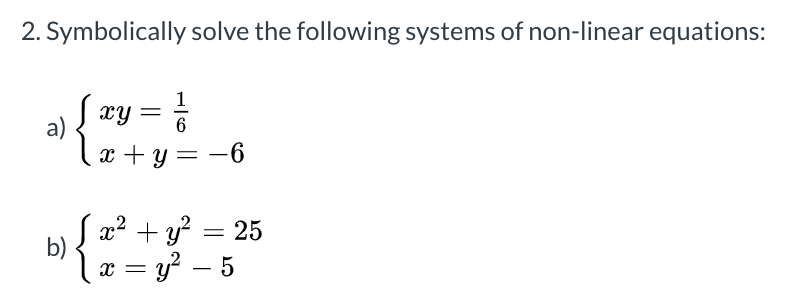 Solved 2 Symbolically Solve The Following Systems Of Chegg Com