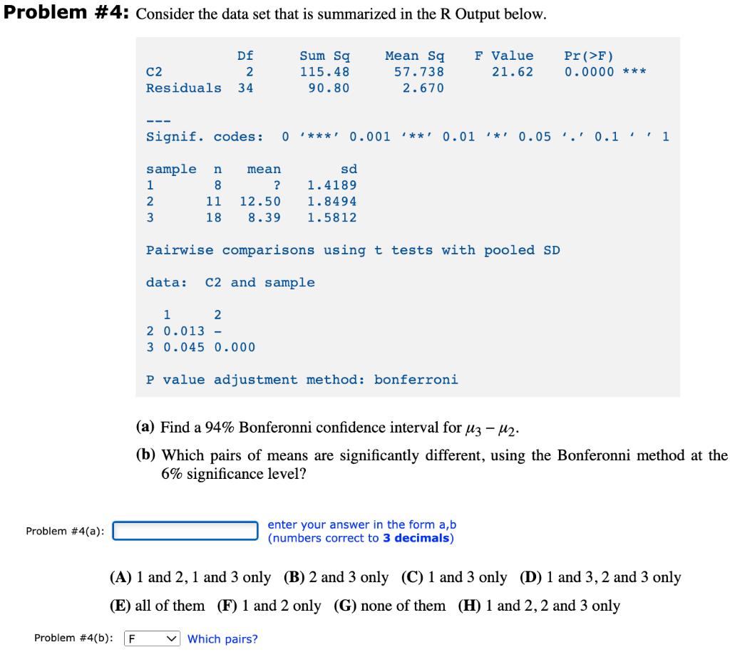 Solved (a) Find A 94% Bonferonni Confidence Interval For | Chegg.com