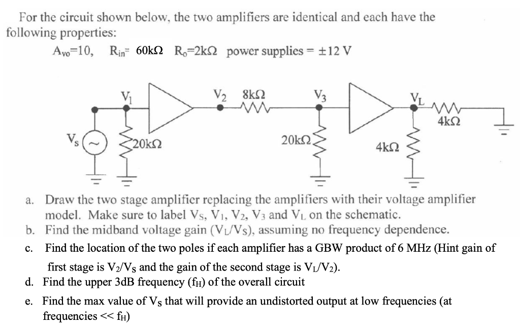 Solved For The Circuit Shown Below, The Two Amplifiers Are | Chegg.com