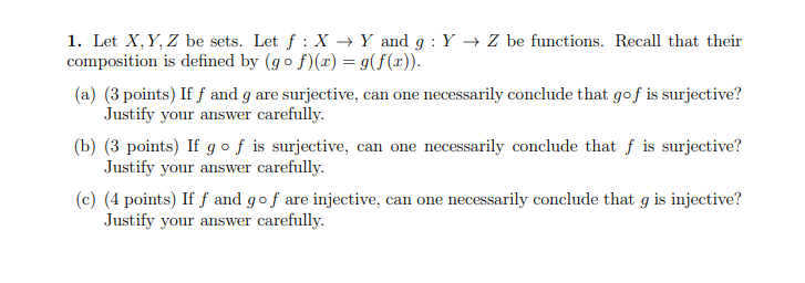 Solved 1 Let X Y Z Be Sets Let Fx Y And Gy Z Be 5428