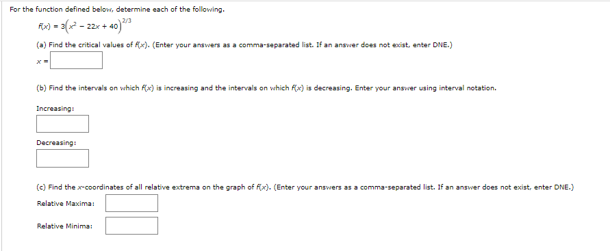 Solved For the function defined below, determine each of the | Chegg.com
