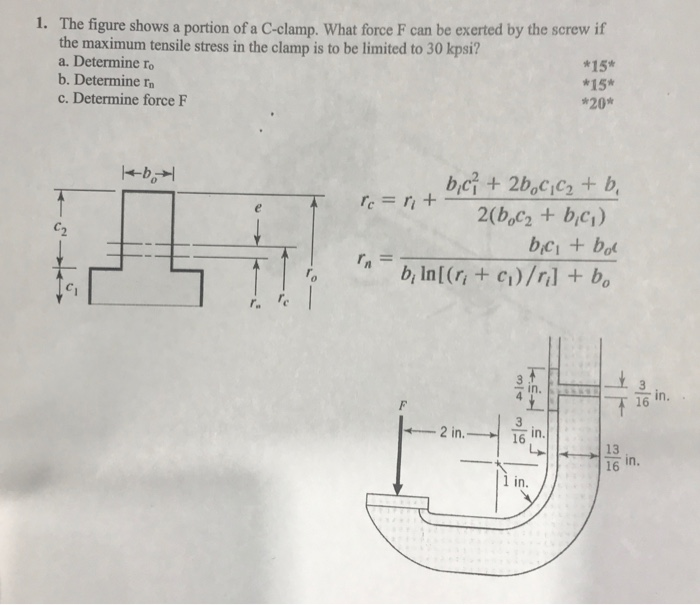Solved 1. The figure shows a portion of a Cclamp. What