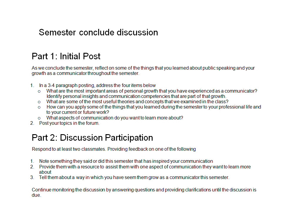 Semester conclude discussion Part 1: Initial Post As | Chegg.com