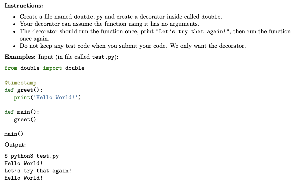 Solved Instructions: - Create a file named double.py and | Chegg.com