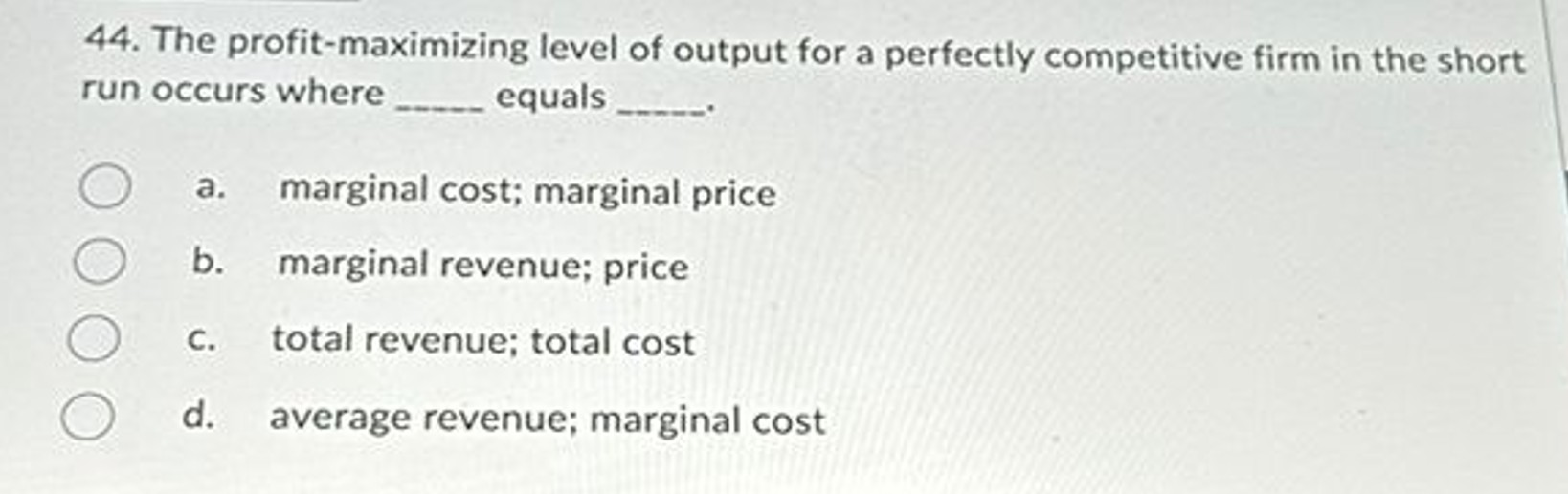 Solved The profit-maximizing level of output for a perfectly | Chegg.com