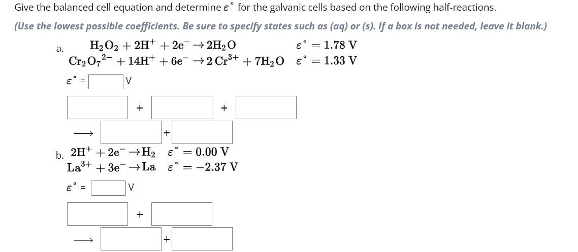Solved Give the balanced cell equation and determine ε∘ for | Chegg.com