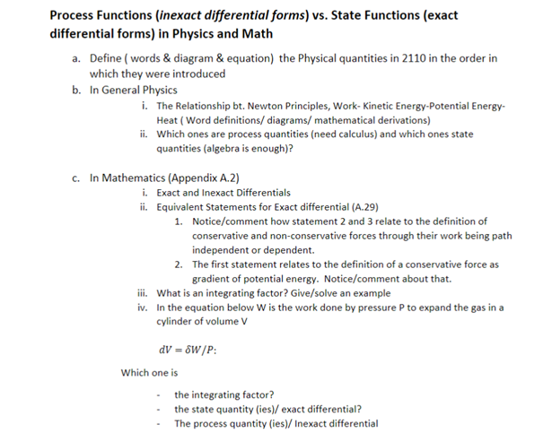 Process Functions (inexact differential forms) vs. | Chegg.com