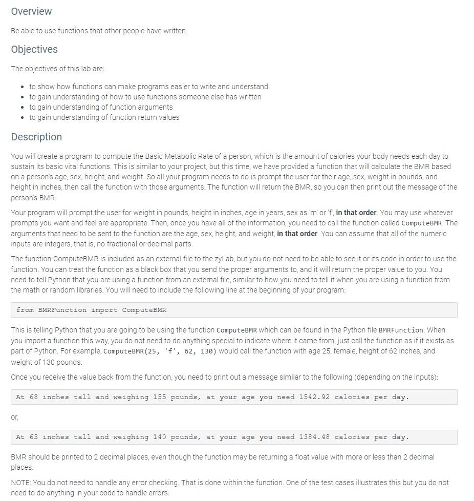 Solved Overview Be able to use functions that other people | Chegg.com