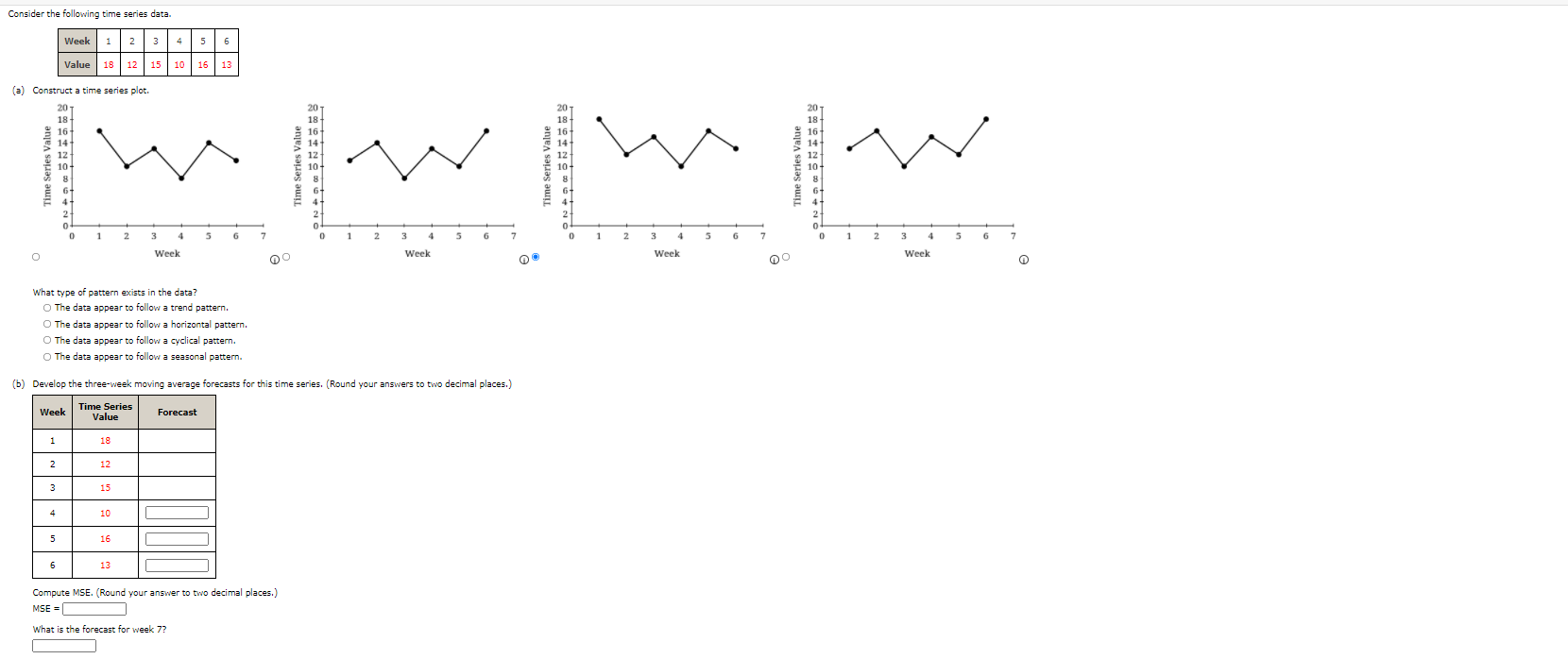 Solved Consider the following time series data. Week 1 2 3 | Chegg.com