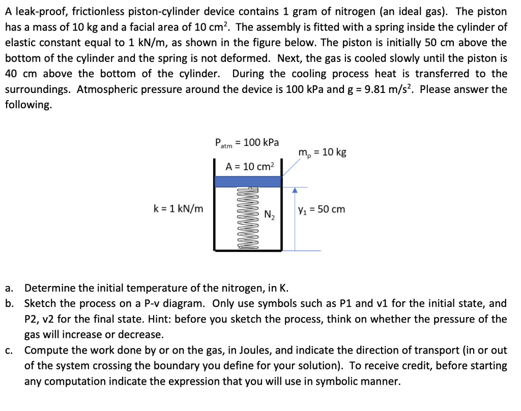 Solved A leakproof, frictionless pistoncylinder device