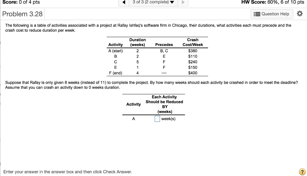 Solved Score: 0 of 4 pts 3 of 3 (2 complete) HW Score: 60%, | Chegg.com