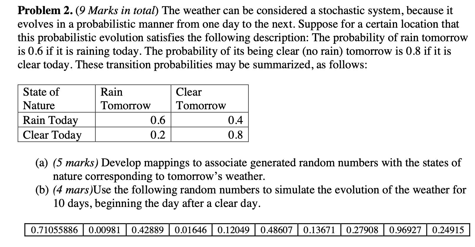 Solved Problem 2. (9 Marks in total) The weather can be | Chegg.com