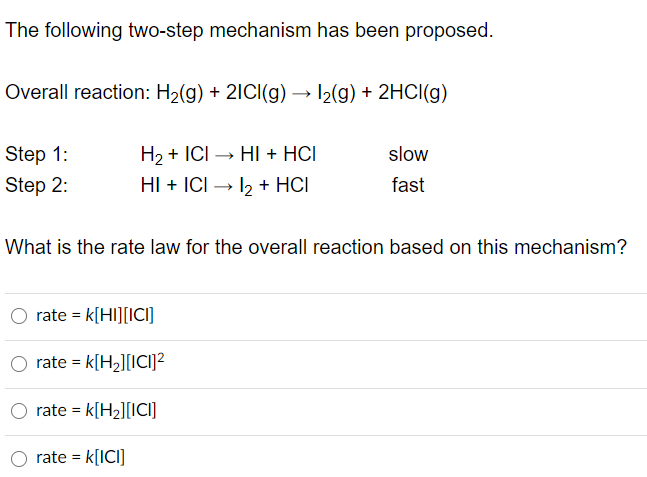 Solved The following two-step mechanism has been proposed. | Chegg.com