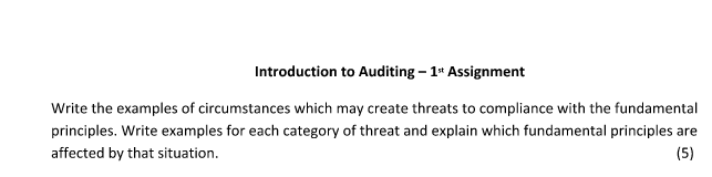 Introduction to Auditing - 1* Assignment Write the | Chegg.com