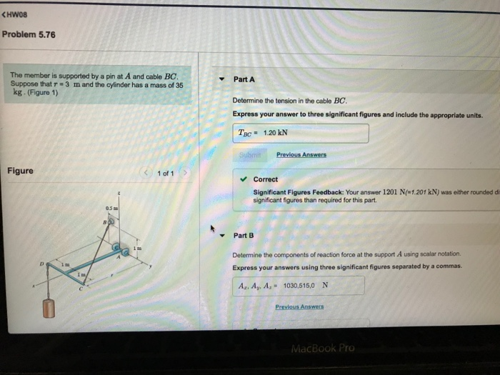 Solved CHW08 Problem 5.76 The member is supported by a pin | Chegg.com