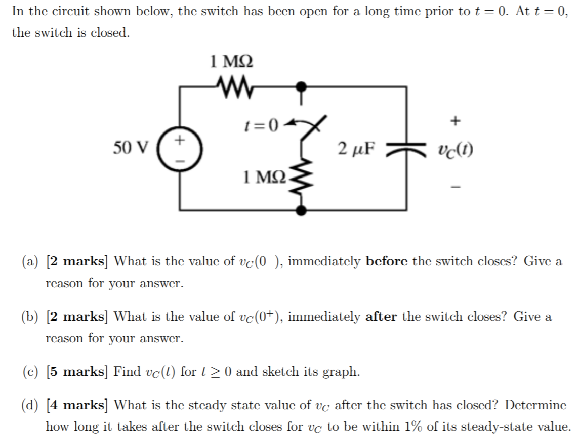 Solved In the circuit shown below, the switch has been open | Chegg.com
