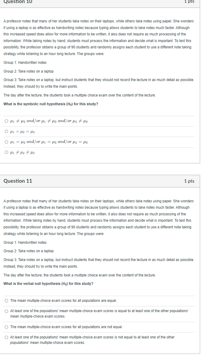 Solved Question 10 1 pts A professor notes that many of her | Chegg.com