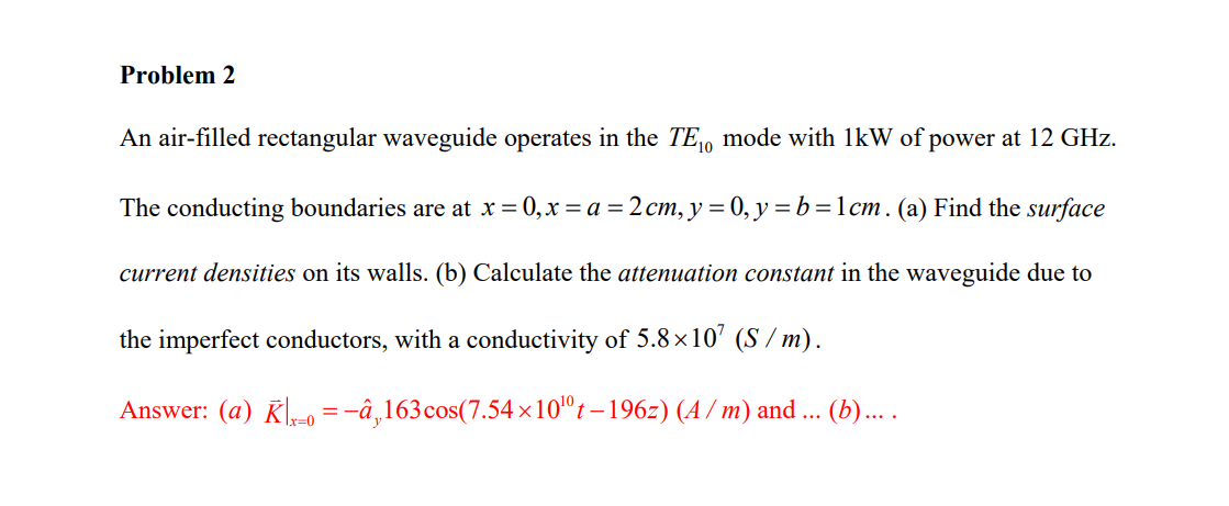 Solved An air-filled rectangular waveguide operates in the | Chegg.com